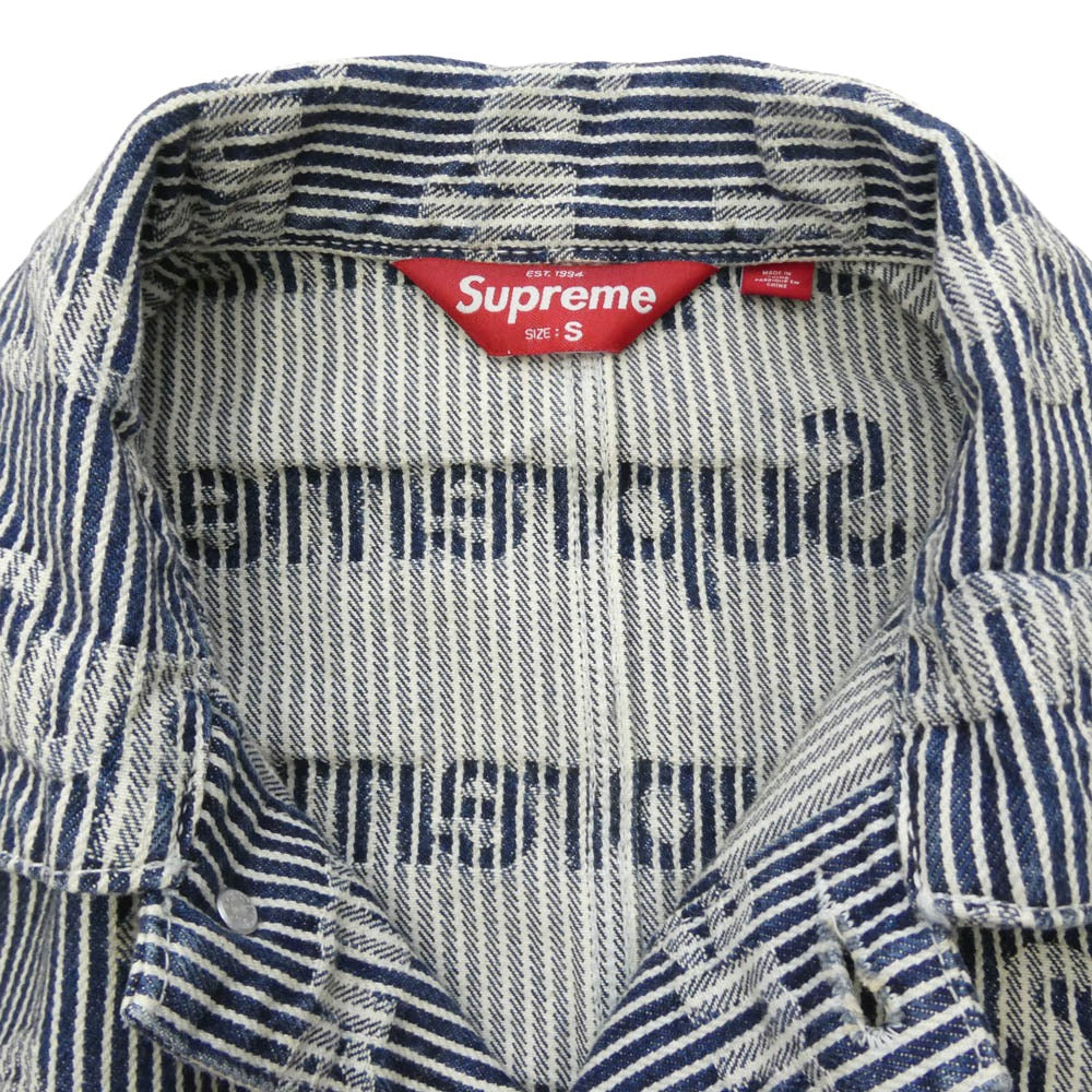Supreme シュプリーム 24SS Denim Chore Trucker Jacket ロゴ ストライプ デニム チョア トラッカー ジャケット ブルー系 ホワイト系 S【中古】