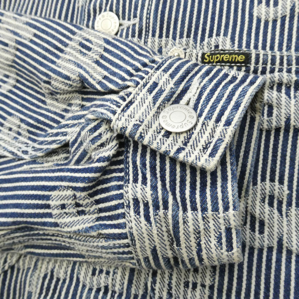 Supreme シュプリーム 24SS Denim Chore Trucker Jacket ロゴ ストライプ デニム チョア トラッカー ジャケット ブルー系 ホワイト系 S【中古】