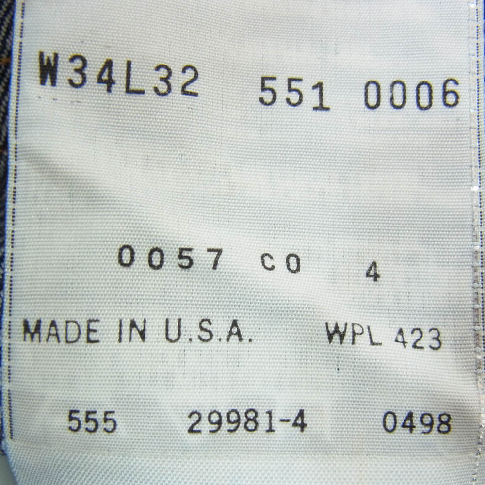 Levi's リーバイス バレンシア工場製 USA製 ボタン裏555 551ZXX セルビッチ デニム パンツ インディゴブルー系 34【中古】