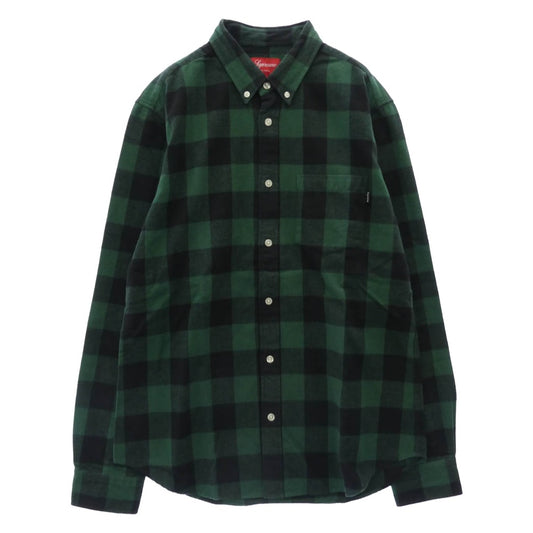 Supreme シュプリーム 12AW Buffalo Check Shirt バッファロー ブロックチェック ボタンダウン 長袖 シャツ グリーン系 M【中古】