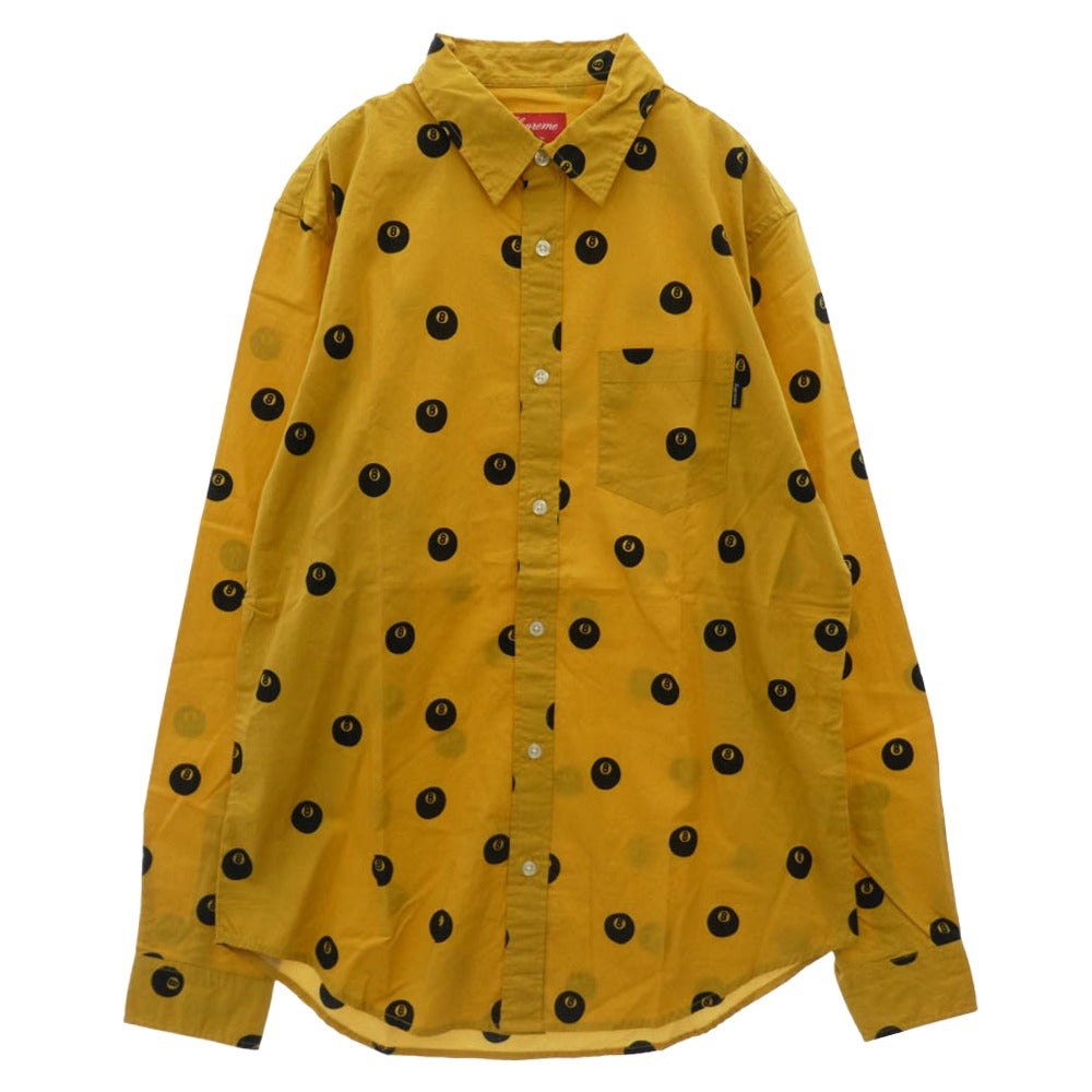 Supreme シュプリーム 12AW 8-Ball Shirt エイトボール 総柄 ボタンダウン 長袖 シャツ イエロー系 M【中古】