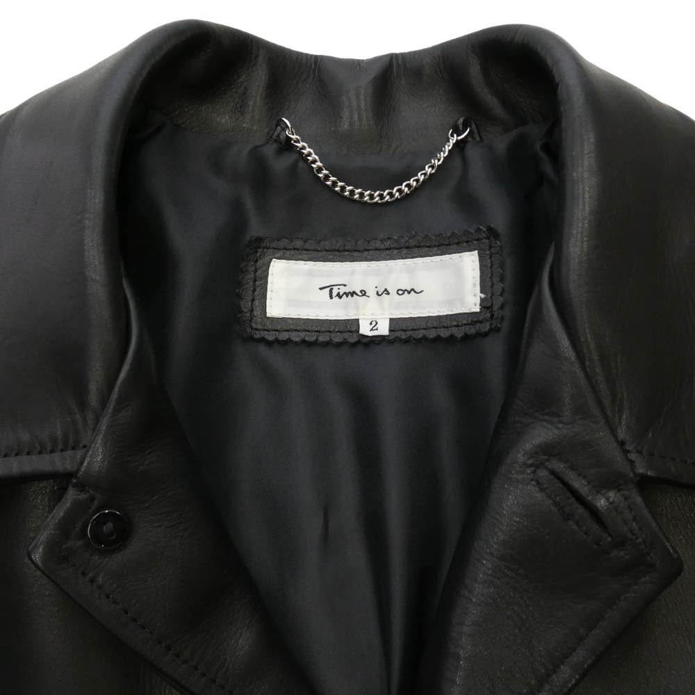 タイムイズオン T230-L980 DAPPER LEATHER COAT ダッパー カウレザー カーコート ジャケット ブラック系 2【中古】