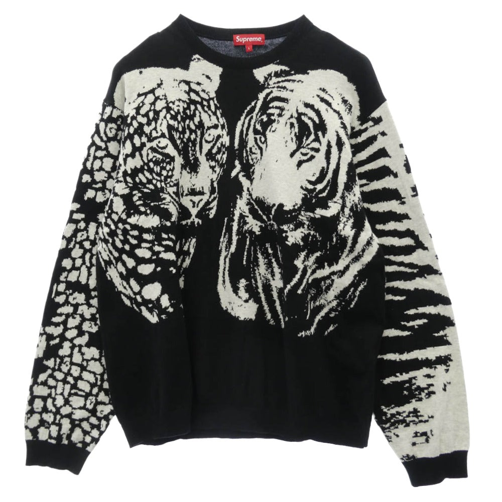 Supreme シュプリーム 23SS Big Cats Jacquard L/S Top ビッグ キャッツ ジャカード ロングスリーブ トップ ニット ブラック系 L【中古】