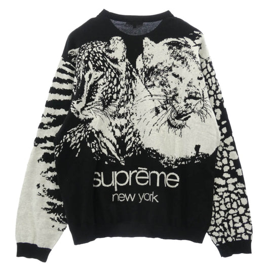 Supreme シュプリーム 23SS Big Cats Jacquard L/S Top ビッグ キャッツ ジャカード ロングスリーブ トップ ニット ブラック系 L【中古】