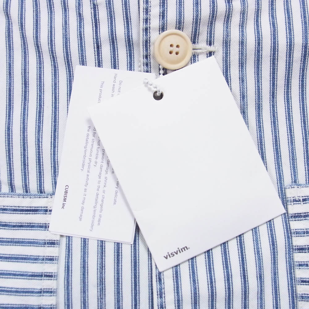 VISVIM ビズビム 23SS 0123105006005 SS COVERALL JACKET ヒッコリー ストライプ カバーオール ジャケット ライトブルー系 1【新古品】【未使用】【中古】