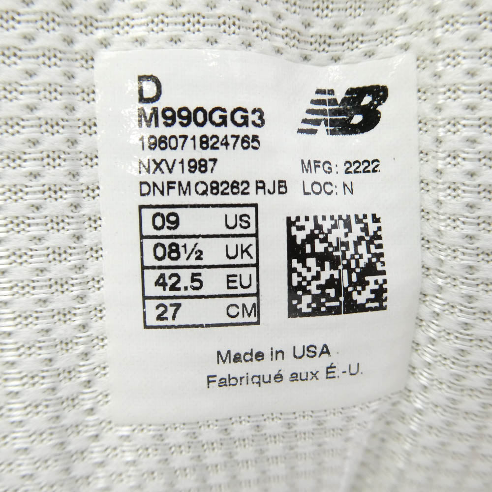 NEW BALANCE ニューバランス M990GG3 ローカット スニーカー グリーン系 27cm【極上美品】【中古】