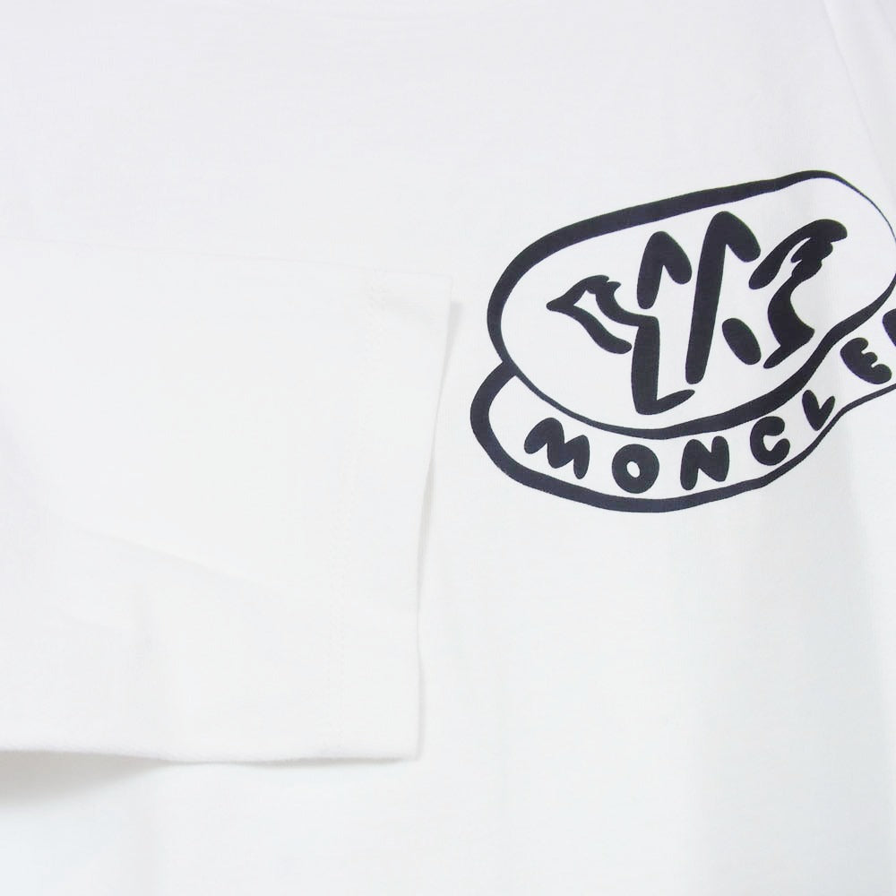 MONCLER モンクレール MC8D000118390T レタリングプリント 袖ロゴワッペン クルーネック 長袖 Ｔシャツ ロンT ホワイト系 XL【中古】