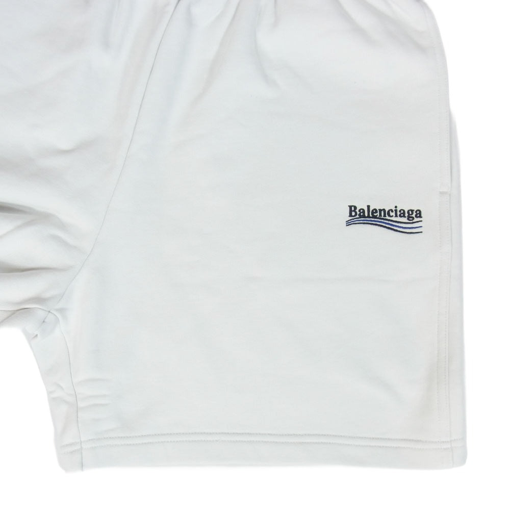 BALENCIAGA バレンシアガ 641608 TKVI9 キャンペーンロゴ刺繍 スウェット ショーツ ハーフ ショート パンツ ホワイト系 XXS【極上美品】【中古】