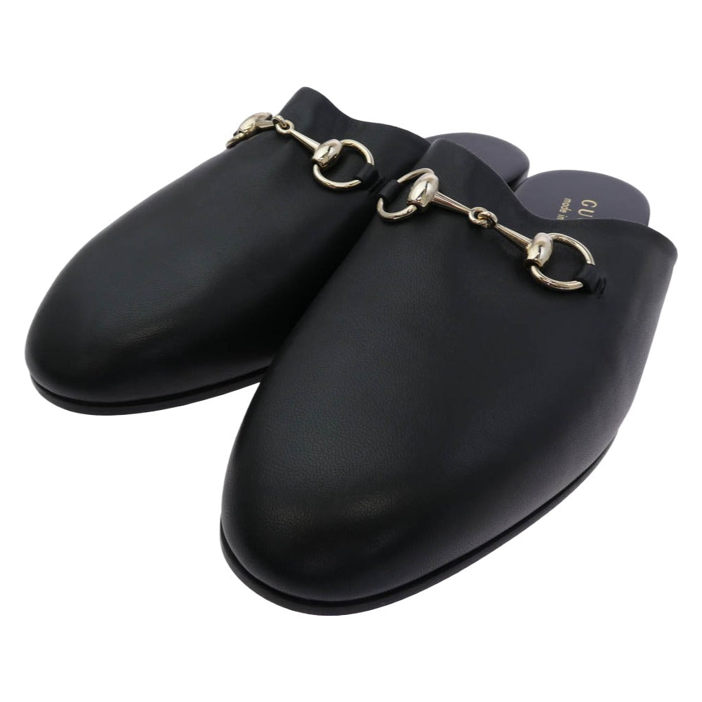 GUCCI グッチ 850140 ホースビット レザー ミュール サンダル スリッパ ブラック系 ゴールド系 7【極上美品】【中古】