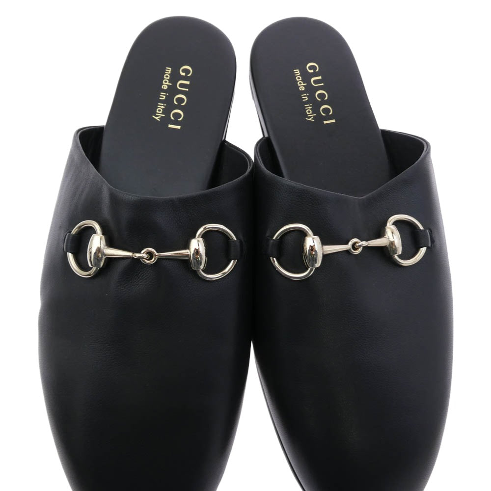 GUCCI グッチ 850140 ホースビット レザー ミュール サンダル スリッパ ブラック系 ゴールド系 7【極上美品】【中古】