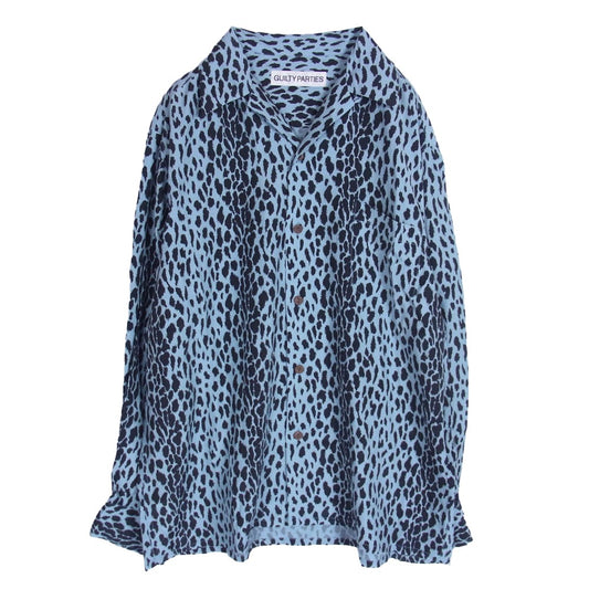 WACKO MARIA ワコマリア 23AW 23FW-WMS-HI07 HAWAIIAN SHIRT L/S -TYPE 4 レオパード総柄 レーヨン 長袖 ハワイアン アロハ 開襟 オープンカラー シャツ ライトブルー系 M【中古】