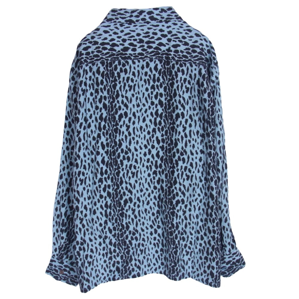 WACKO MARIA ワコマリア 23AW 23FW-WMS-HI07 HAWAIIAN SHIRT L/S -TYPE 4 レオパード総柄 レーヨン 長袖 ハワイアン アロハ 開襟 オープンカラー シャツ ライトブルー系 M【中古】