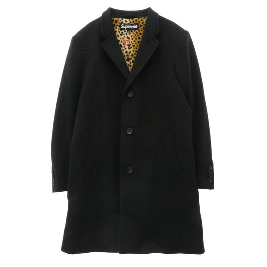 Supreme シュプリーム 17AW Loro Piana Wool Overcoat ウール チェスター オーバーコート 裏地レオパード ブラック系 マルチカラー系 M【中古】