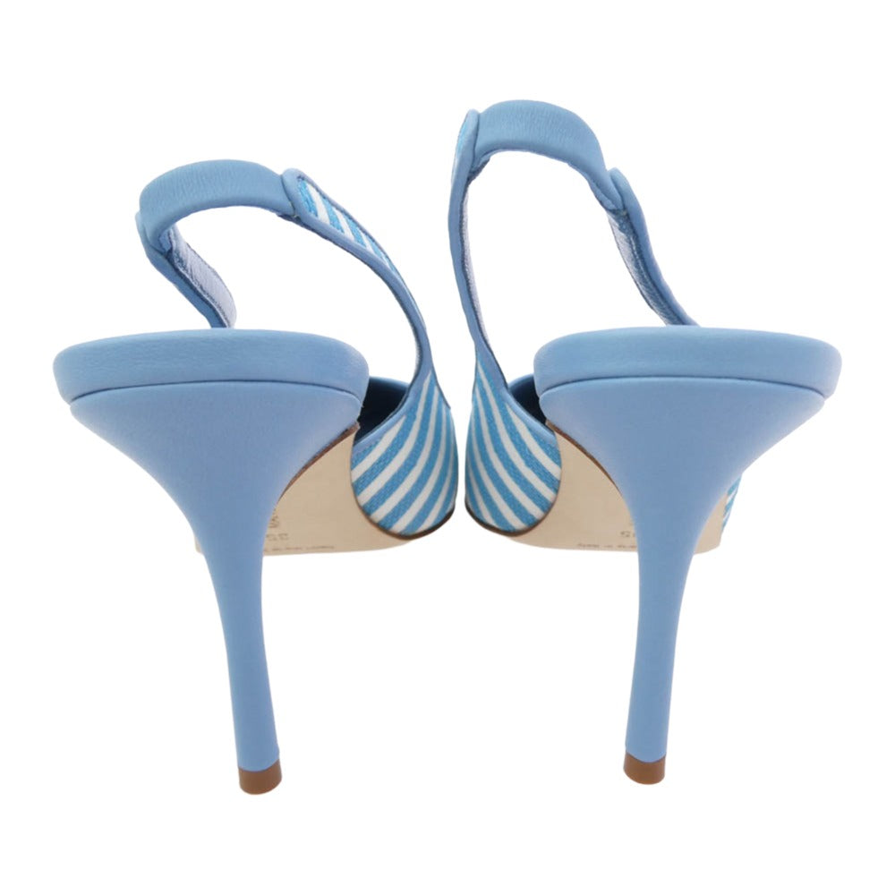 マノロ ブラニク Allurafia ボーダー ポインテッドトゥ パンプス ライトブルー系 35【美品】【中古】