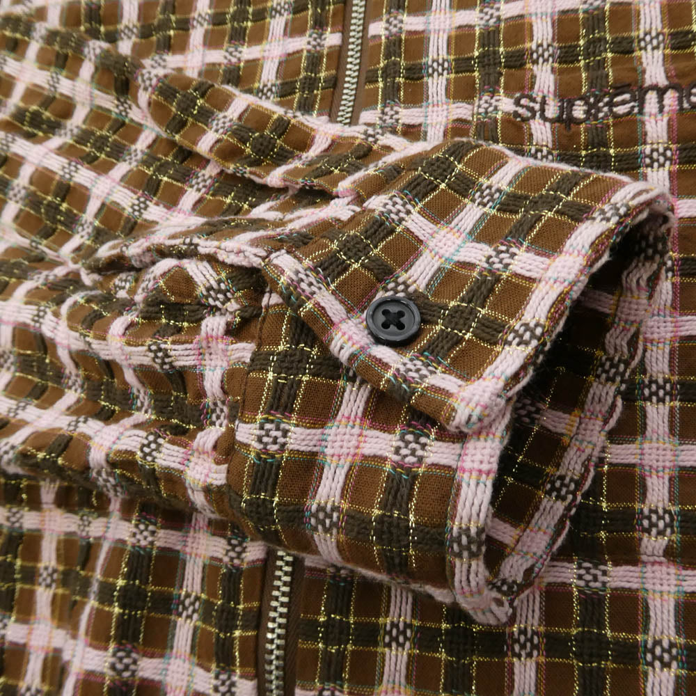 Supreme シュプリーム 25AW Metallic Plaid Zip Up Shirt メタリック プレイド ジップアップ シャツ ジャケット ブラウン系 ピンク系 マルチカラー系 M【美品】【中古】