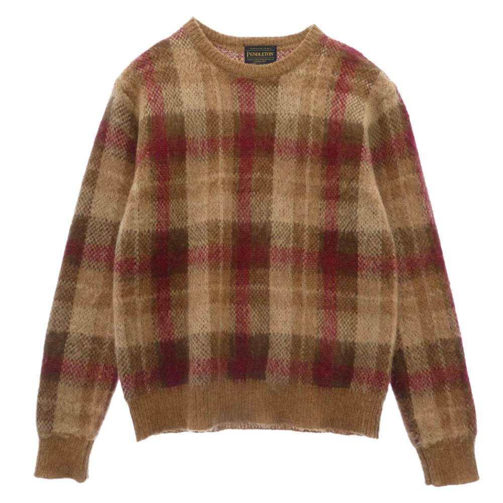 PENDLETON ペンドルトン モヘヤ混 ウール チェック ニット ブラウン系 S【中古】
