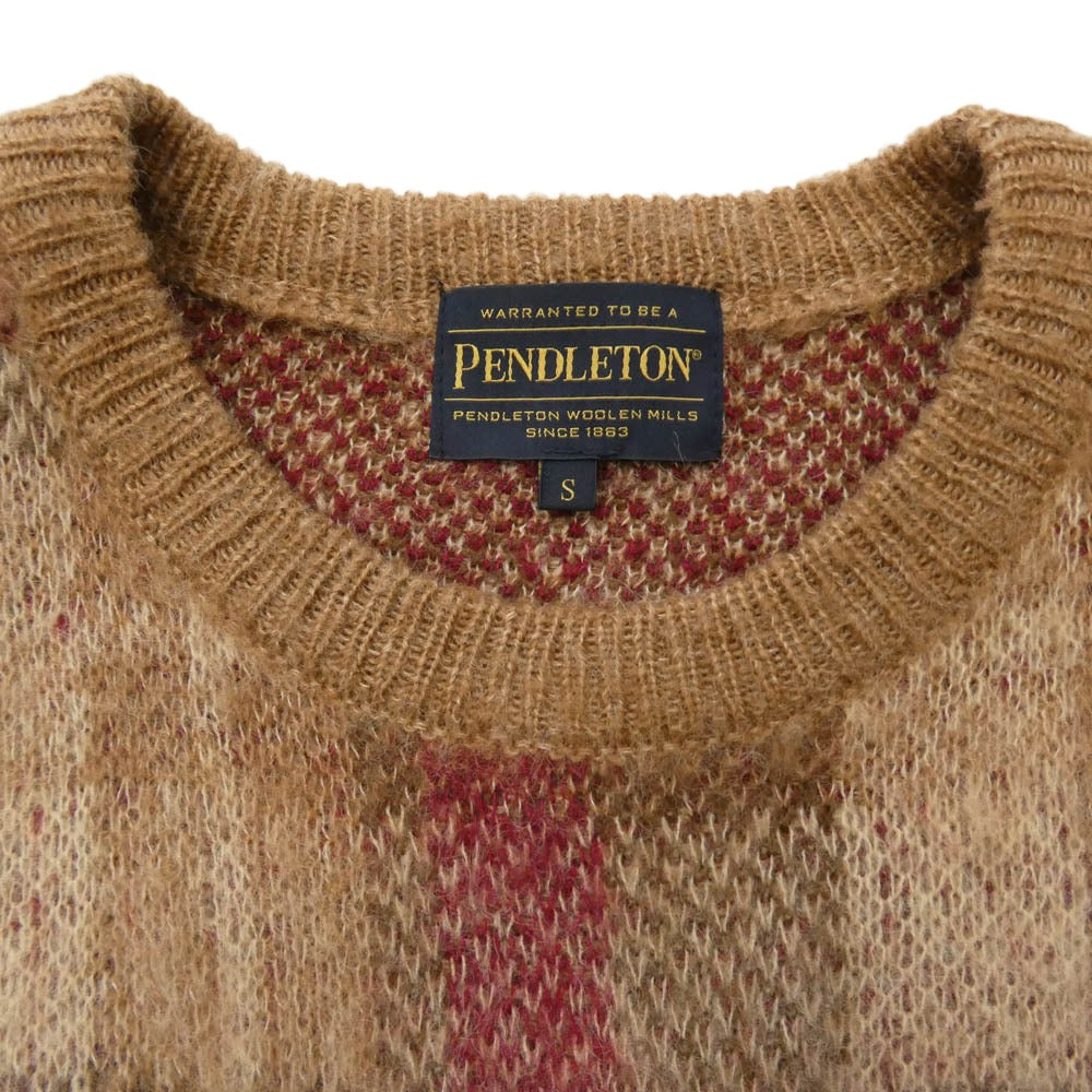 PENDLETON ペンドルトン モヘヤ混 ウール チェック ニット ブラウン系 S【中古】