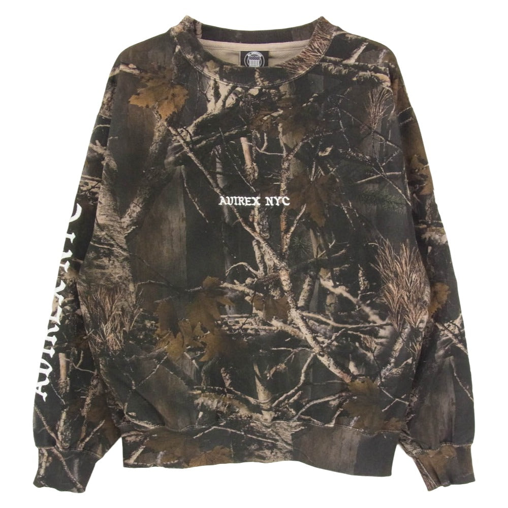 AVIREX アヴィレックス 26SS 783-6132003 CREW NECK SWEAT リアルツリーカモ柄 クルーネック スウェット ブラウン系 M【美品】【中古】