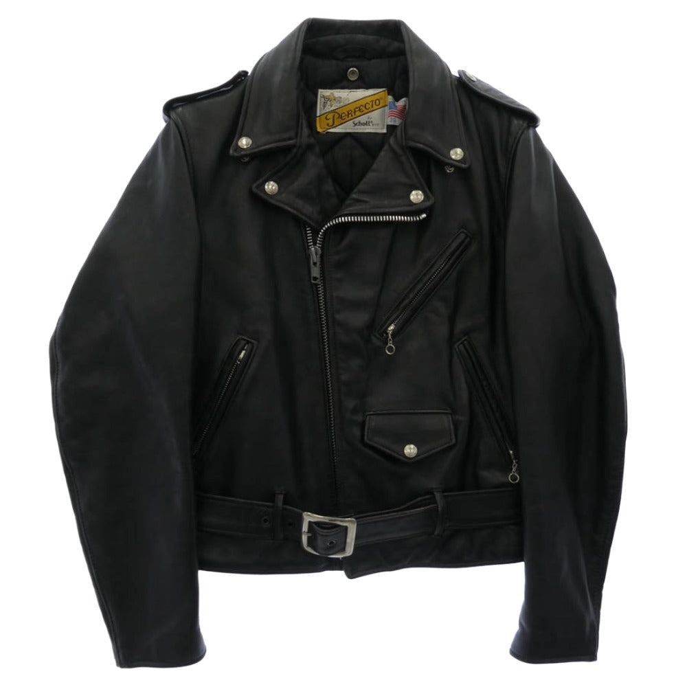 schott ショット USA製 PERFECTO 618 レザー ダブル ライダースジャケット ブラック系 36【中古】