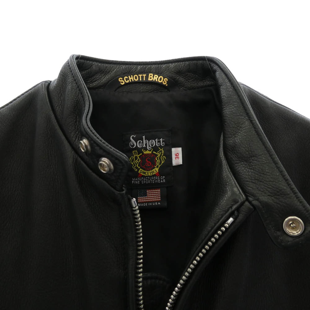 schott ショット 7578 USA製 541XX CAFE RACER JACKET カフェ レーサー レザー スタンドカラー ジャケット ブラック系 36【中古】