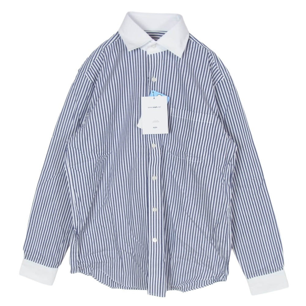 SOPHNET. ソフネット SOPH-70012 ストライプ 長袖 シャツ ネイビー系 M【美品】【中古】