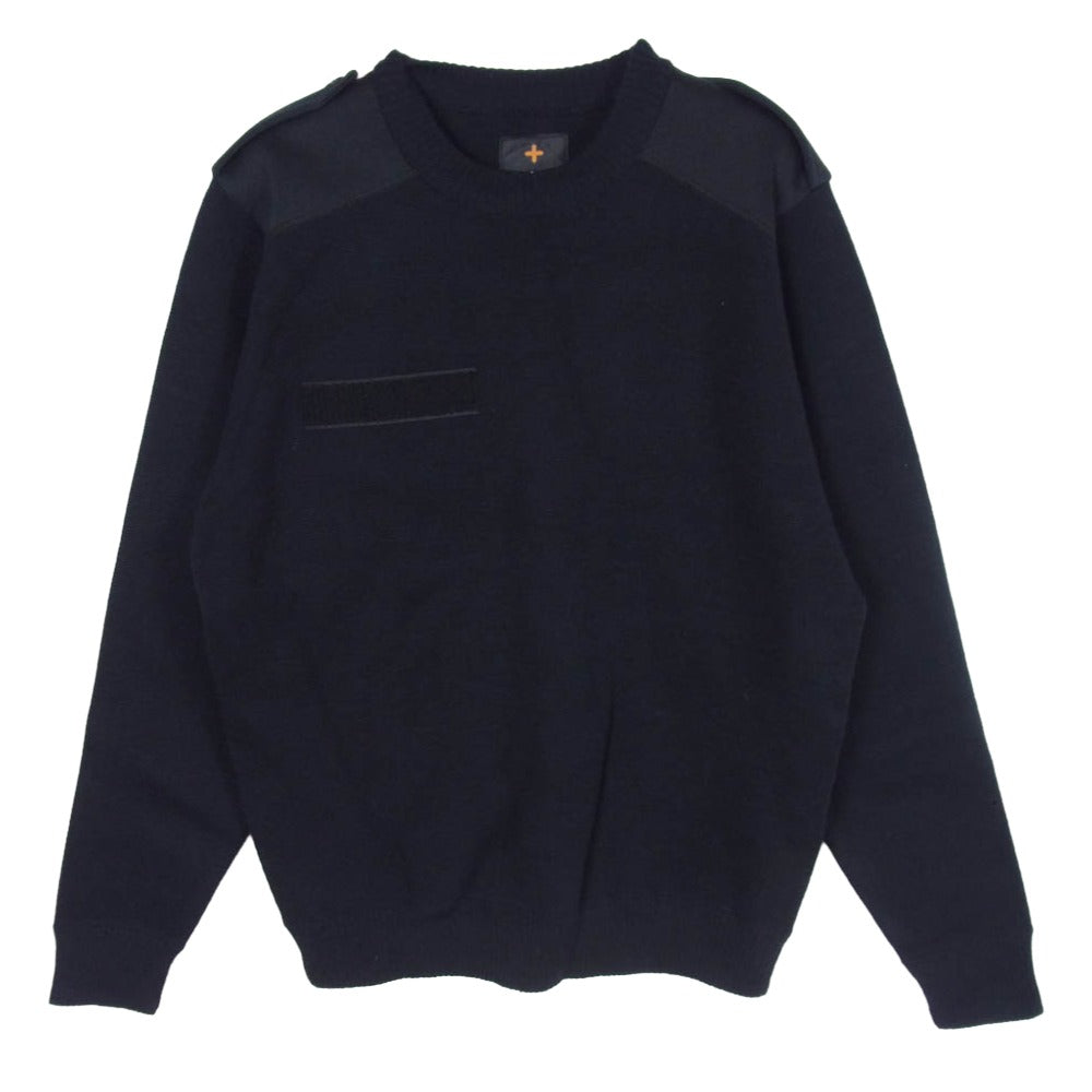 HEAD PORTER ヘッドポーター PLUS プラス エルボーパッチ 肩パッチ 切替 ウール ニット セーター ブラック系 L【中古】