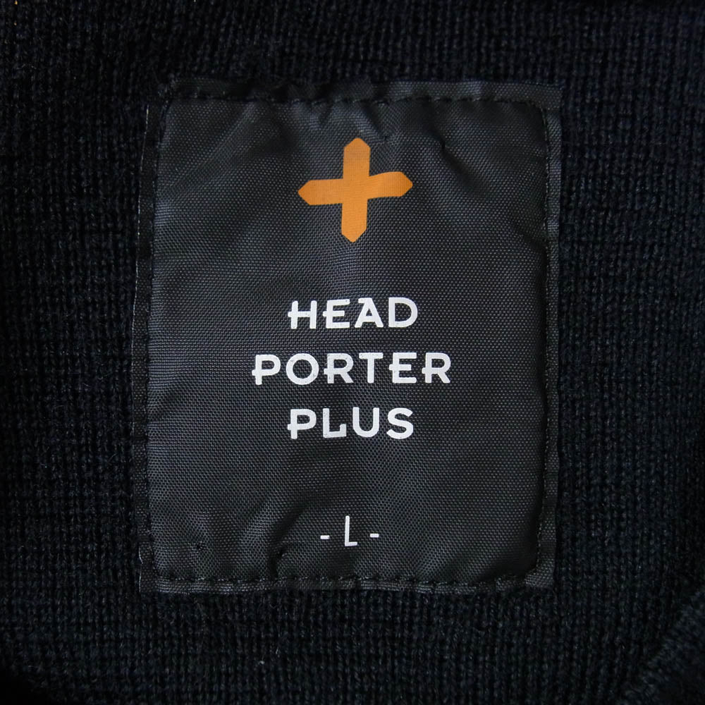 HEAD PORTER ヘッドポーター PLUS プラス エルボーパッチ 肩パッチ 切替 ウール ニット セーター ブラック系 L【中古】