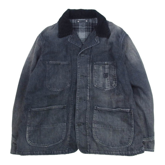 MINEDENIM マインデニム 25AW 2510-9004-95-022 襟コーデュロイ 裏地チェックフランネル デニム カバーオール ジャケット ブラック系 2【中古】