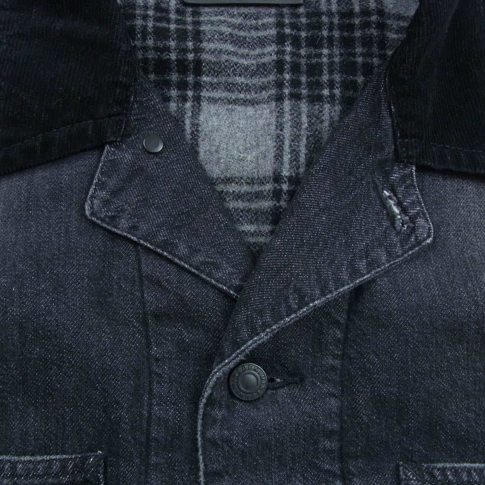 MINEDENIM マインデニム 25AW 2510-9004-95-022 襟コーデュロイ 裏地チェックフランネル デニム カバーオール ジャケット ブラック系 2【中古】