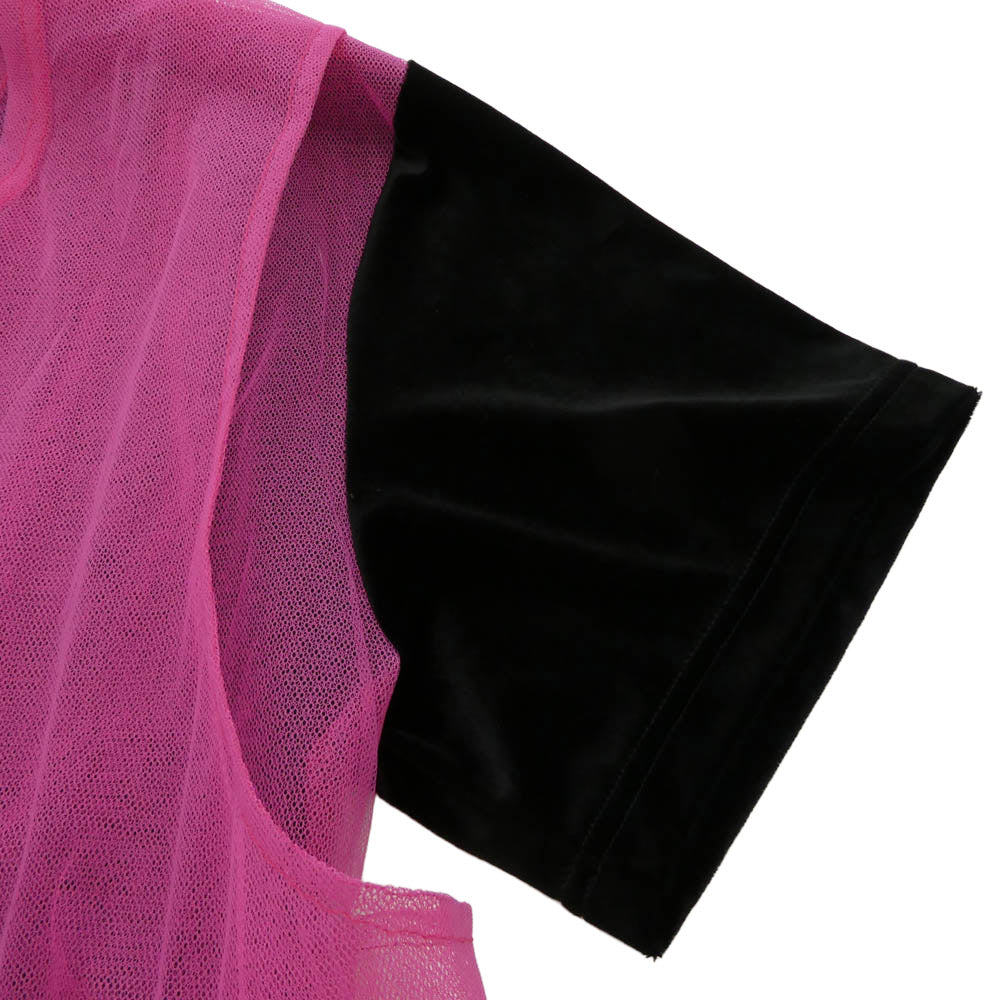 COMME des GARCONS HOMME PLUS コムデギャルソンオムプリュス 25SS PO-T028 ベロア メッシュ 切替 チュール レイヤード 半袖 Tシャツ ピンク系 ブラック系 L【中古】