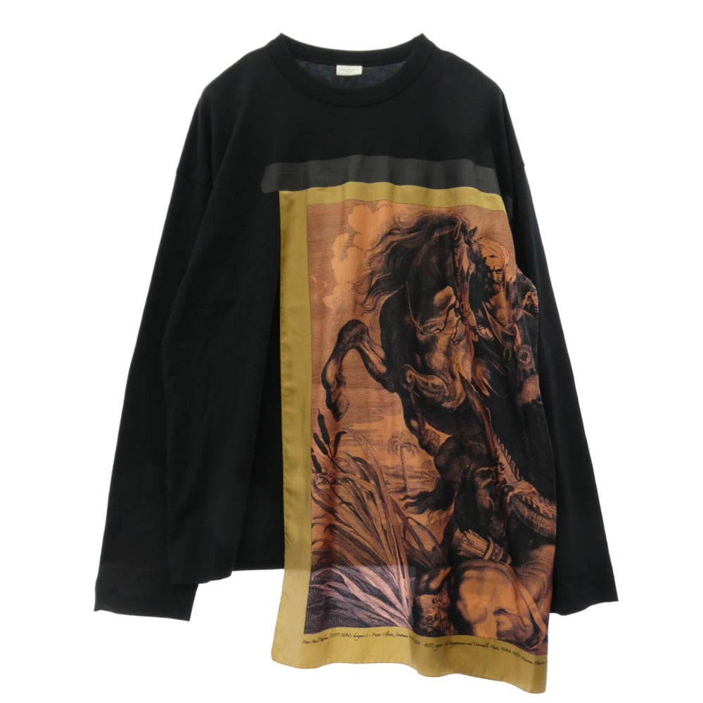 DRIES VAN NOTEN ドリスヴァンノッテン 22SS HEGLAND BIS 4605 M.K.JERSEY ヘグランド スカーフ 長袖 Tシャツ カットソー ブラック系 M【中古】