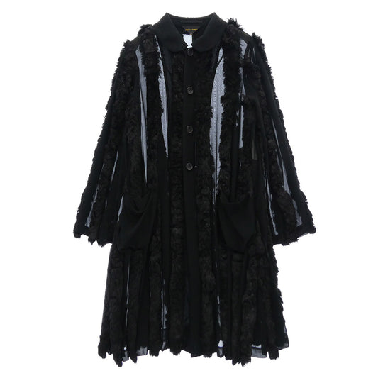COMME des GARCONS コムデギャルソン GQ-C008 AD2015 本ライン 丸襟 フェイクファー シアー ロング コート ブラック系 S【中古】
