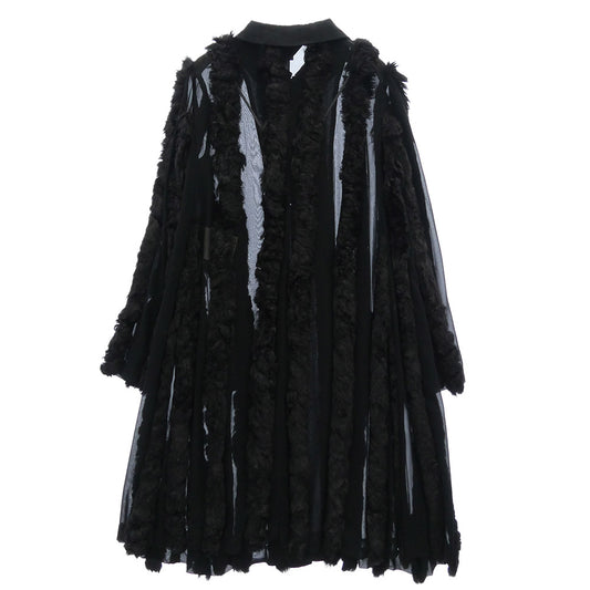 COMME des GARCONS コムデギャルソン GQ-C008 AD2015 本ライン 丸襟 フェイクファー シアー ロング コート ブラック系 S【中古】