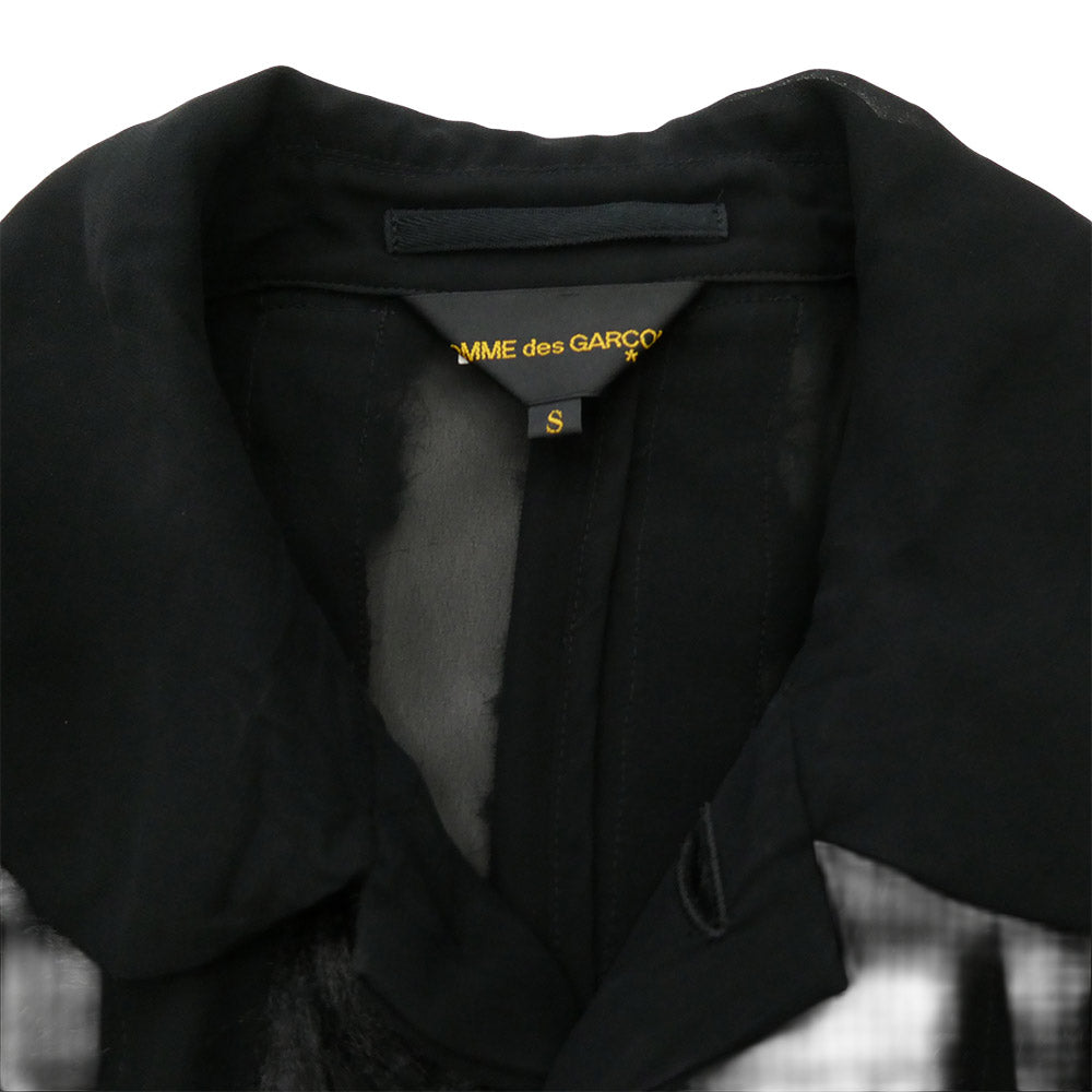 COMME des GARCONS コムデギャルソン GQ-C008 AD2015 本ライン 丸襟 フェイクファー シアー ロング コート ブラック系 S【中古】