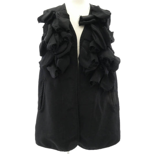 COMME des GARCONS コムデギャルソン 17AW GT-C008 本ライン ノースリーブ ノーカラー フリル リボン ロング ベスト ジレ ブラック系 S【中古】