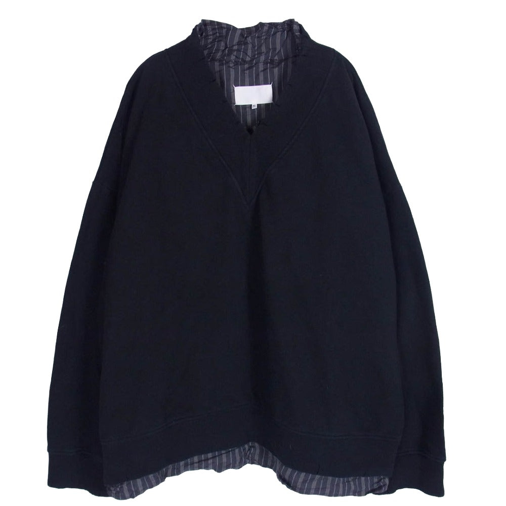 MAISON MARGIELA メゾンマルジェラ 21SS S30GU0147 Vneck Lined Sweatshirt ストライプ レイヤード デストロイド Vネックスウェット トレーナー ブラック系 46【中古】