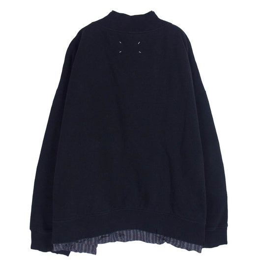 MAISON MARGIELA メゾンマルジェラ 21SS S30GU0147 Vneck Lined Sweatshirt ストライプ レイヤード デストロイド Vネックスウェット トレーナー ブラック系 46【中古】