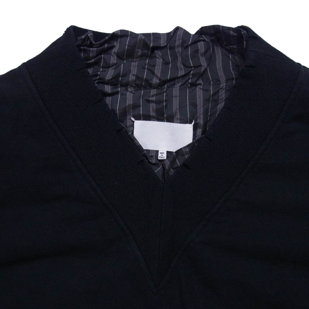MAISON MARGIELA メゾンマルジェラ 21SS S30GU0147 Vneck Lined Sweatshirt ストライプ レイヤード デストロイド Vネックスウェット トレーナー ブラック系 46【中古】