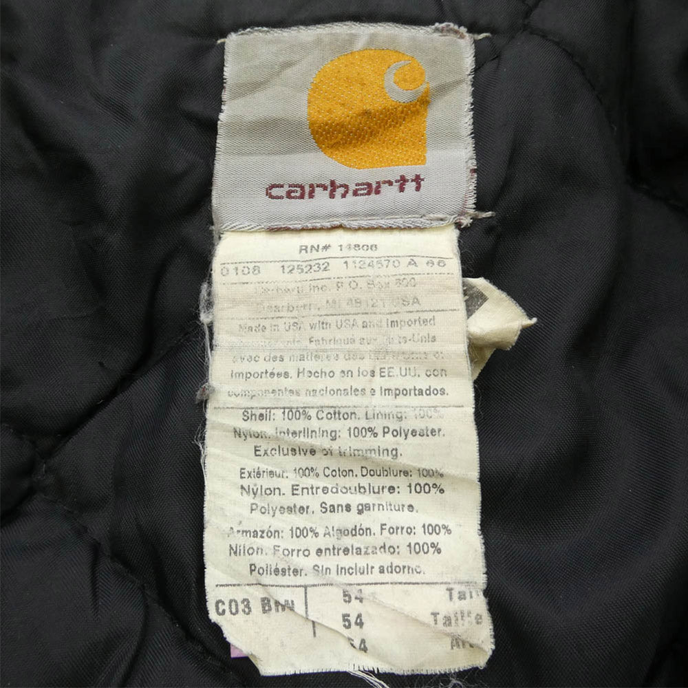 Carhartt カーハート USA製 ダック地 トラディショナル コート ワークジャケット 裏地キルティング ブラウン系 54【中古】