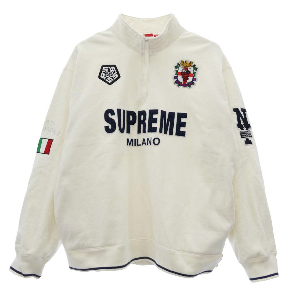 Supreme シュプリーム 22AW Milano Half Zip Pullover ロゴワッペン ハーフジップ プルオーバースウェット ホワイト系 XXL【中古】