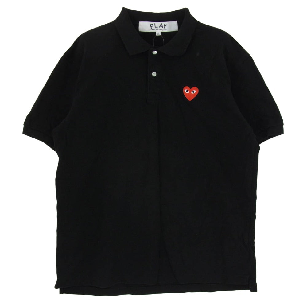 PLAY COMME des GARCONS プレイコムデギャルソン AX-T006 Polo Shirt With Red Emblem ハートワッペン 鹿の子 半袖 ポロシャツ ブラック系 XXL【中古】