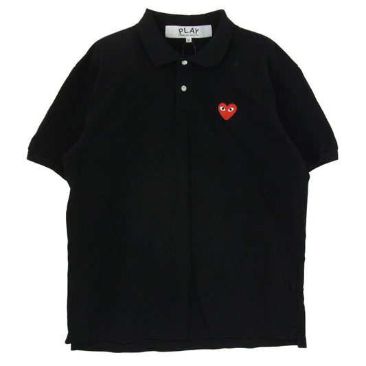PLAY COMME des GARCONS プレイコムデギャルソン AX-T006 Polo Shirt With Red Emblem ハートワッペン 鹿の子 半袖 ポロシャツ ブラック系 XXL【中古】