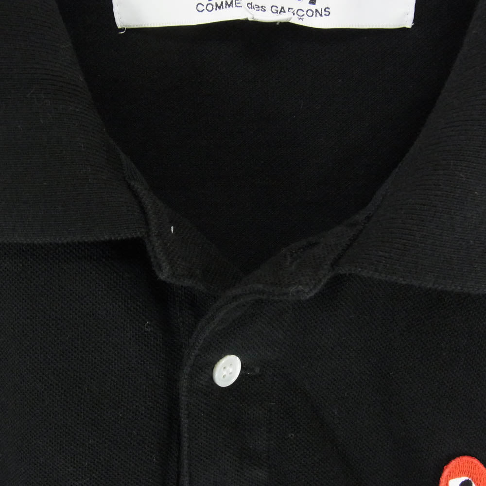 PLAY COMME des GARCONS プレイコムデギャルソン AX-T006 Polo Shirt With Red Emblem ハートワッペン 鹿の子 半袖 ポロシャツ ブラック系 XXL【中古】