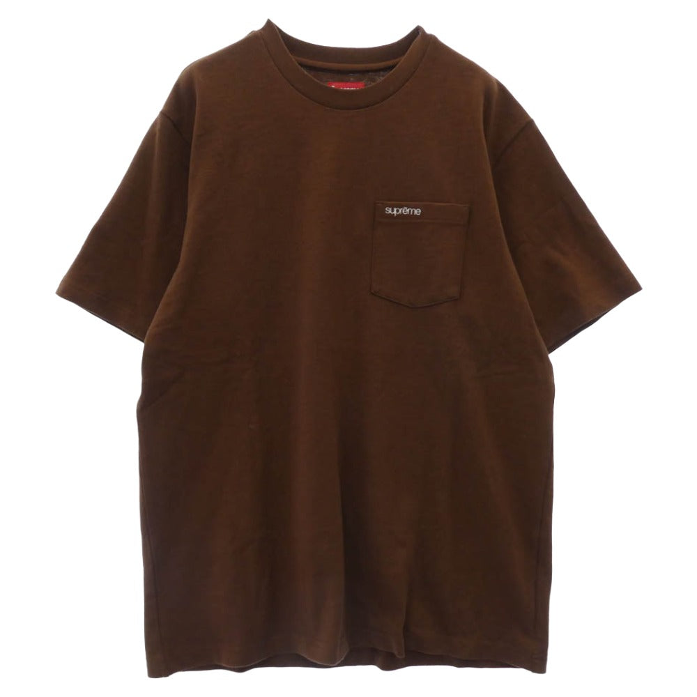 Supreme シュプリーム 22ss S/S Pocket Tee Brown ロゴ刺繍 ポケット 半袖 Tシャツ カットソー ブラウン系 M【極上美品】【中古】
