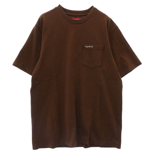 Supreme シュプリーム 22ss S/S Pocket Tee Brown ロゴ刺繍 ポケット 半袖 Tシャツ カットソー ブラウン系 M【極上美品】【中古】