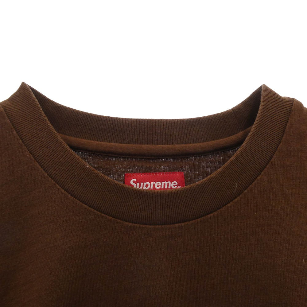 Supreme シュプリーム 22ss S/S Pocket Tee Brown ロゴ刺繍 ポケット 半袖 Tシャツ カットソー ブラウン系 M【極上美品】【中古】