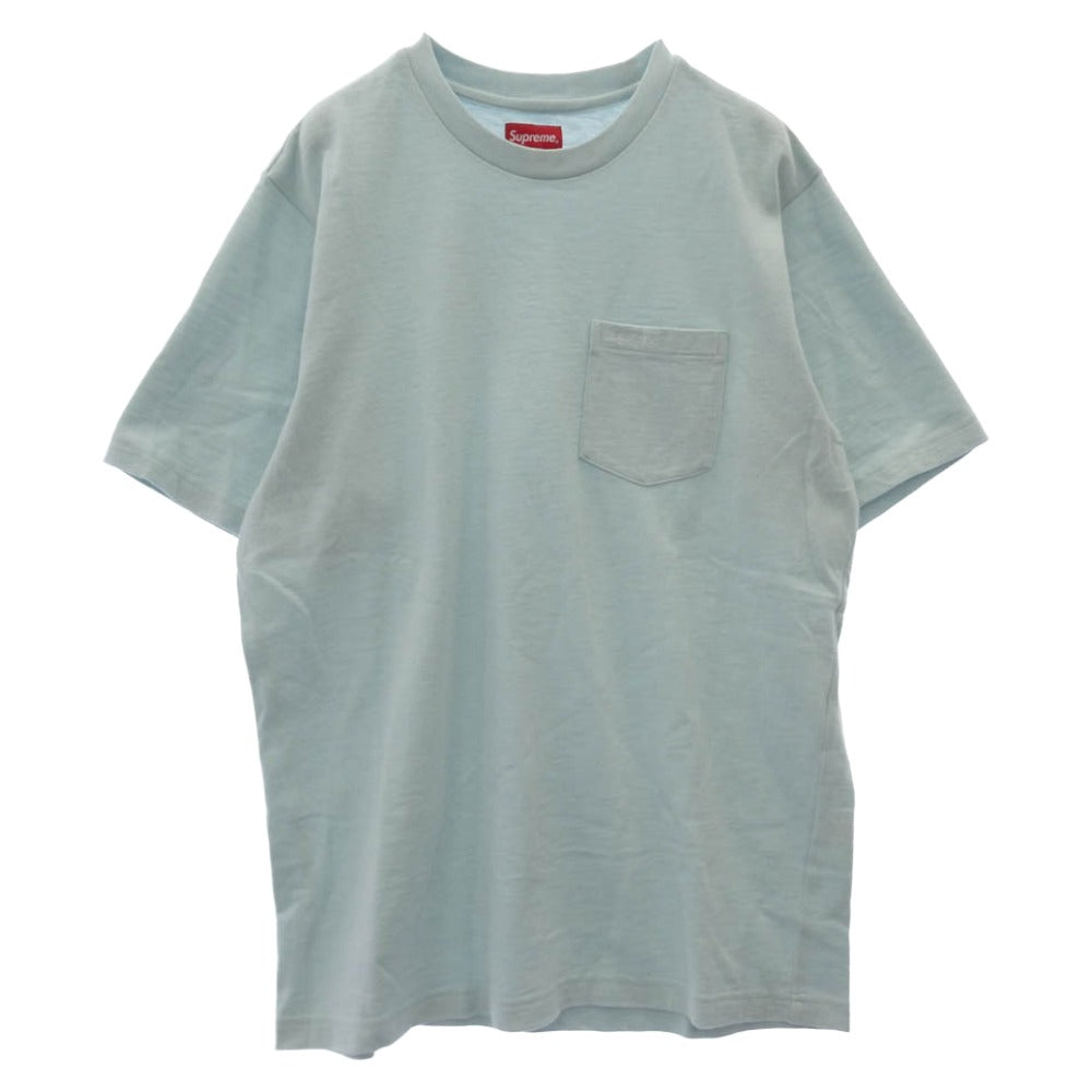Supreme シュプリーム S/S Pocket Tee Brown ロゴ刺繍 ポケット 半袖 Tシャツ カットソー ライトブルー系 M【美品】【中古】