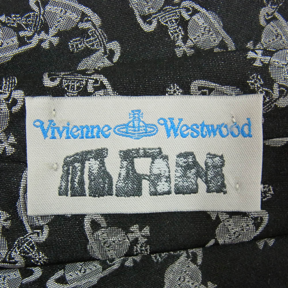 Vivienne WestwoodMAN ヴィヴィアンウエストウッドマン イタリア製 オーブ総柄 シルク ネクタイ ブラック系【中古】