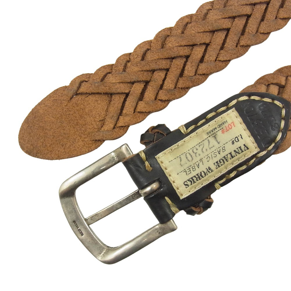 ヴィンテージワークス LEATHER MESH BELT レザー メッシュ ベルト ブラウン系【中古】