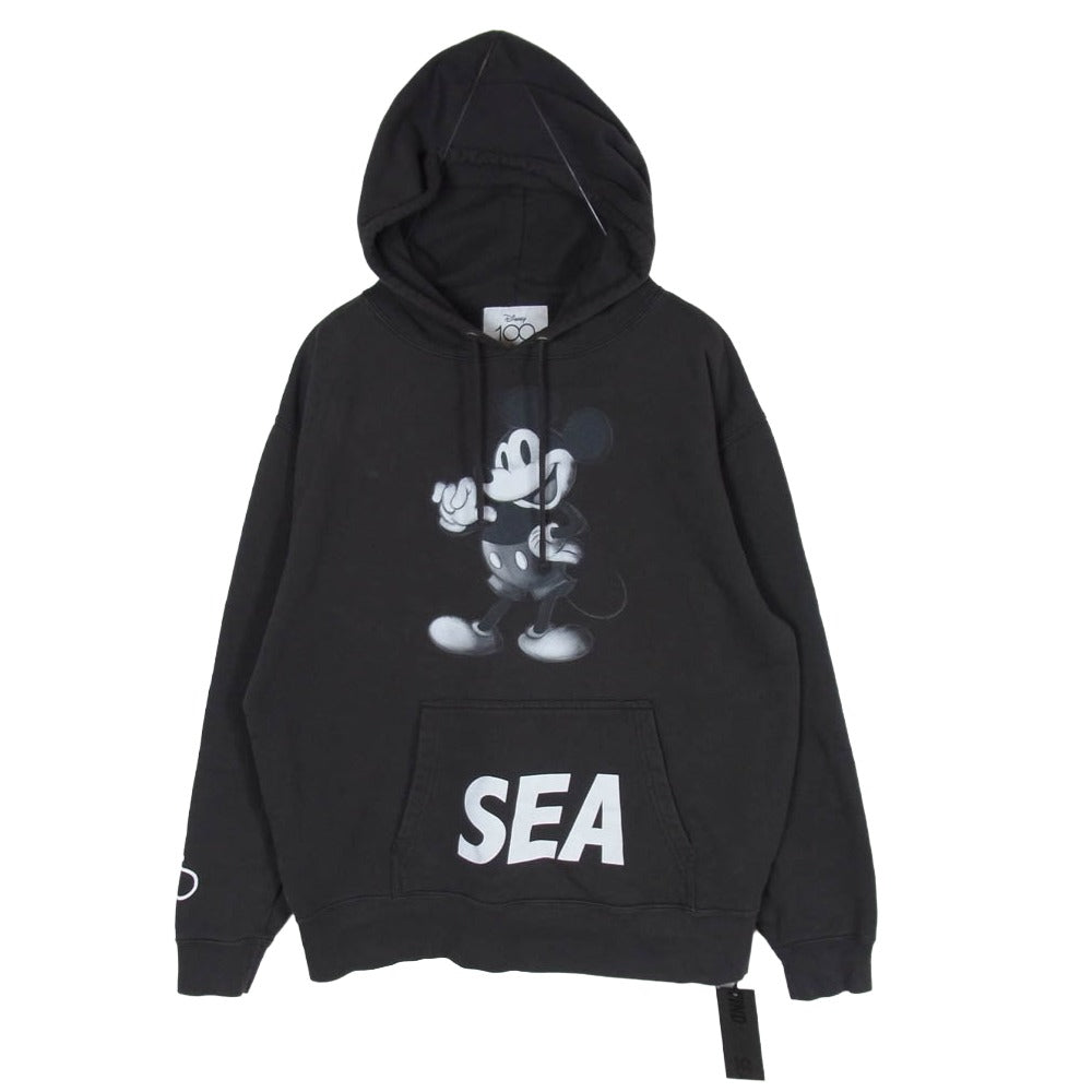 WIND AND SEA ウィンダンシー WDS-C-DSN-23-Q4-01 × Disney ディズニー MICKEY MOUSE HOODIE ディズニー100周年 ミッキーマウス プリント プルオーバーパーカー フーディー チャコール系 M【中古】